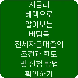 저금리 혜택으로 알아보는 버팀목 전세자금대출의 조건과 한도 및 신청 방법 확인하기
