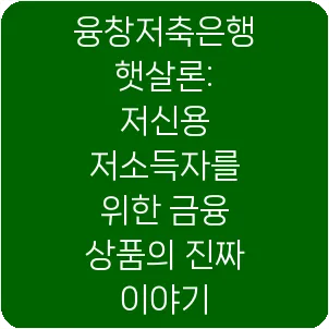 융창저축은행 햇살론: 저신용 저소득자를 위한 금융 상품의 진짜 이야기