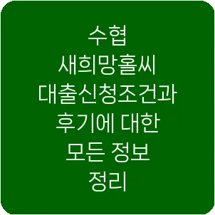 수협 새희망홀씨 대출신청조건과 후기에 대한 모든 정보 정리