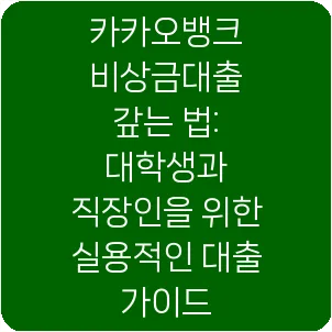 카카오뱅크 비상금대출 갚는 법: 대학생과 직장인을 위한 실용적인 대출 가이드