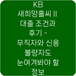 KB 새희망홀씨Ⅱ 대출 조건과 후기 - 무직자와 신용 불량자도 눈여겨봐야 할 정보