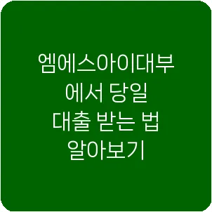 엠에스아이대부에서 당일 대출 받는 법 알아보기