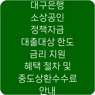 대구은행 소상공인 정책자금 대출대상 한도 금리 지원 혜택 절차 및 중도상환수수료 안내