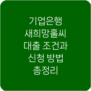 기업은행 새희망홀씨 대출 조건과 신청 방법 총정리