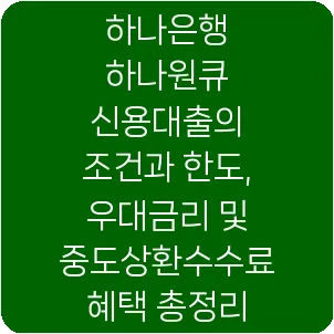 하나은행 하나원큐 신용대출의 조건과 한도, 우대금리 및 중도상환수수료 혜택 총정리