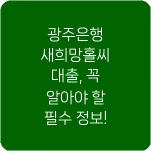 광주은행 새희망홀씨 대출, 꼭 알아야 할 필수 정보!