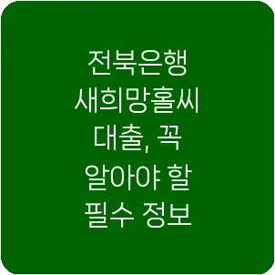 전북은행 새희망홀씨 대출, 꼭 알아야 할 필수 정보