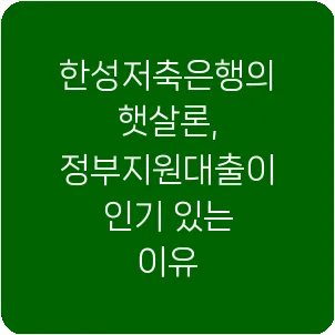 한성저축은행의 햇살론, 정부지원대출이 인기 있는 이유