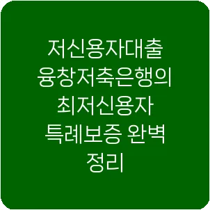 저신용자대출 융창저축은행의 최저신용자 특례보증 완벽 정리