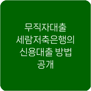 무직자대출 세람저축은행의 신용대출 방법 공개