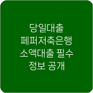 당일대출 페퍼저축은행 소액대출 필수 정보 공개