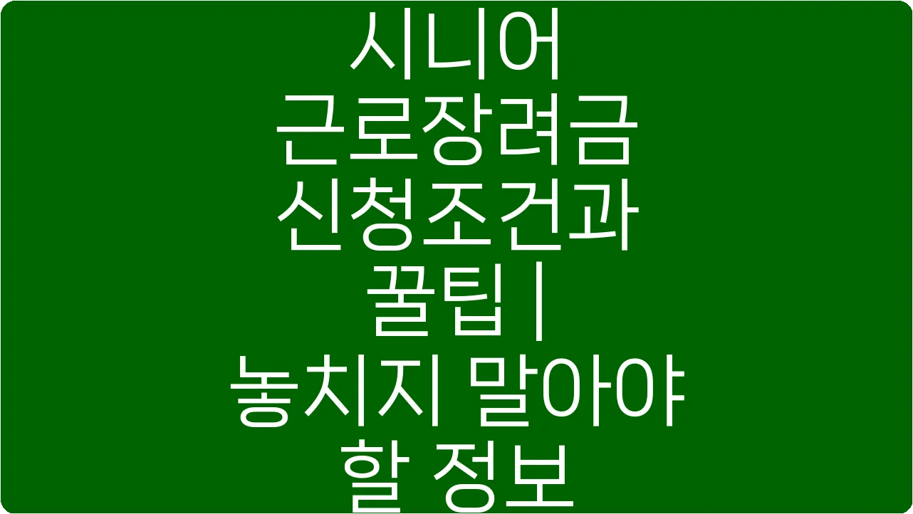 시니어 근로장려금 신청조건과 꿀팁 | 놓치지 말아야 할 정보